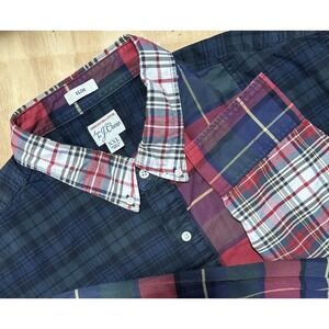 J. Crew Patchwork Button Up Indian Madras Plaid Holiday XXL 2XL Slim Pima Cotton